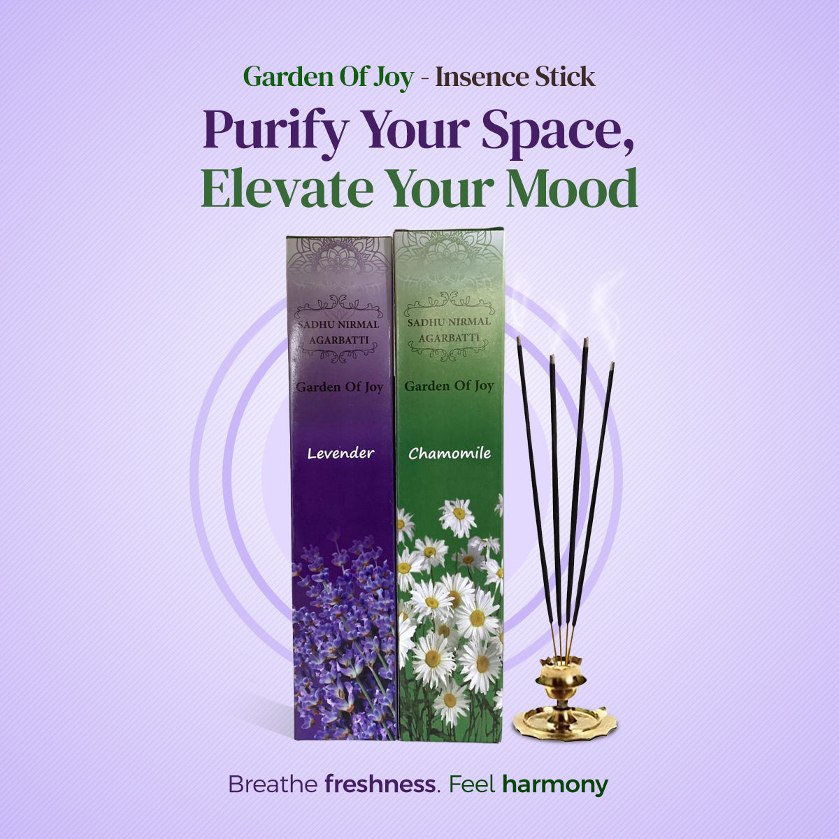 Garden of Joy – 2in1 (Chamomile & Lavender) - Premium Incense Sticks | Purifies Air & Restores Serenity