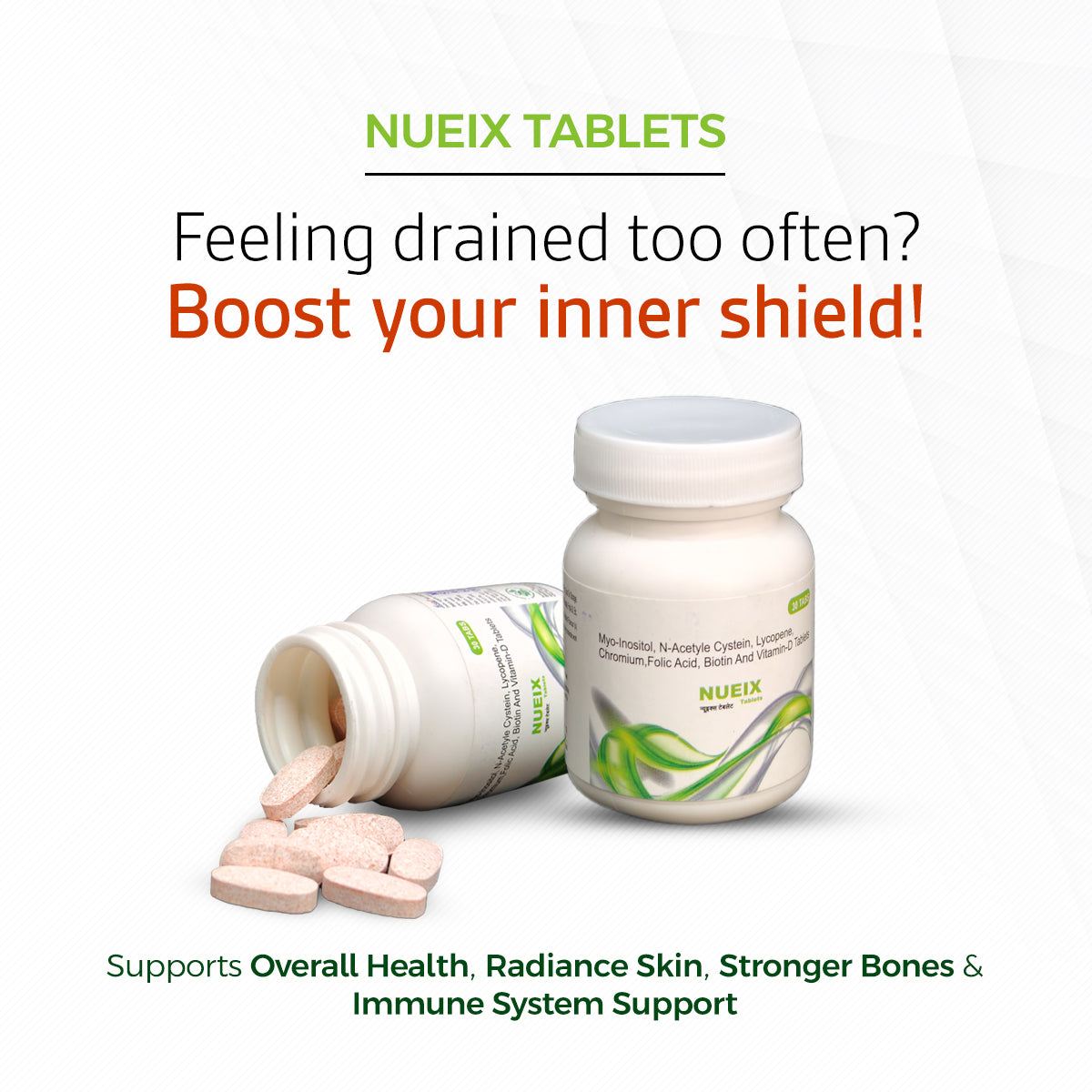 Nueix Tablets – Advanced Multivitamin with Biotin, Vitamin C & 21 Vital Nutrients for Radiance, Immunity & Bone Strength